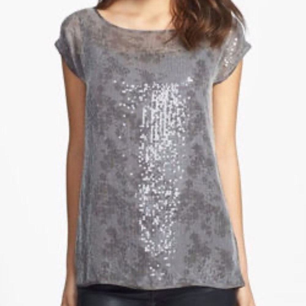 Eileen Fisher Sequin Shimmer Top Silver Size Small
